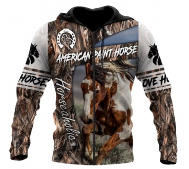 3 D Print Allover Sweat Jacket Hoodie Paint horse