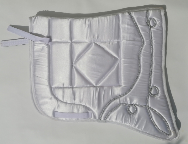 Saddlepad Barock for Showriding " Feria"  in pearl white with silver lace