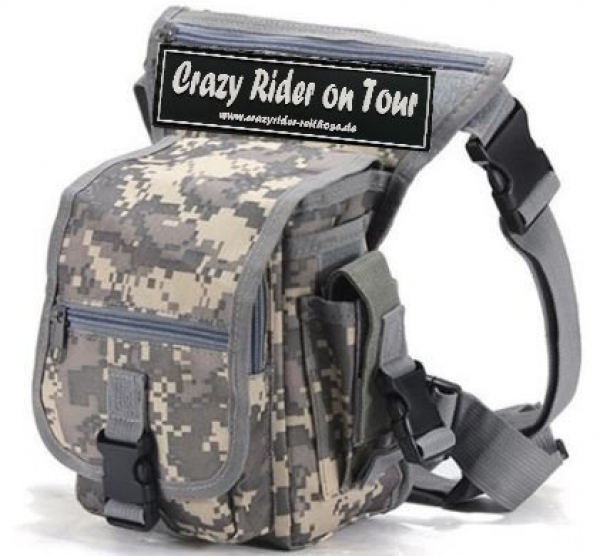 Wanderreiter-Tasche "Crazy Rider on Tour"  in Pixel-Camouflage Grau "