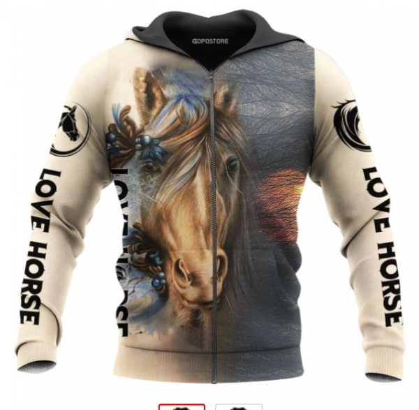 3 D Print Allover Sweat Jacket Hoodie Blue Pony