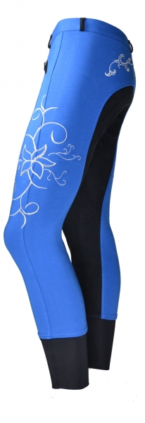 Damen Vollbesatzreithose  "Flower" in Royalblau/Silber