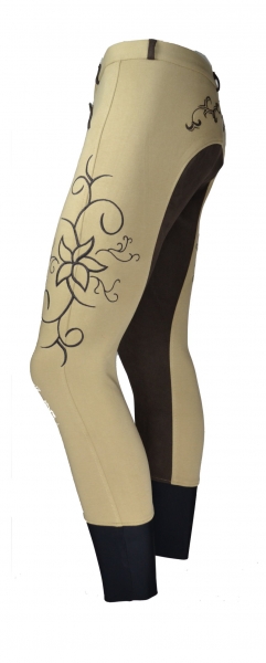 Damen Vollbesatzreithose  "Flower" in Camel