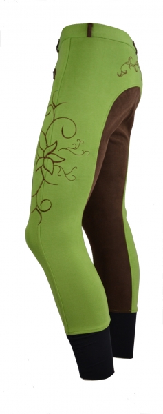 Damen Vollbesatzreithose  "Flower" in Kiwi