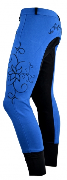 Damen Vollbesatzreithose  "Flower" in Royalblau/Schwarz