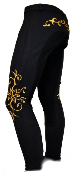 Damen Vollbesatzreithose  "Flower" in Schwarz/Gold