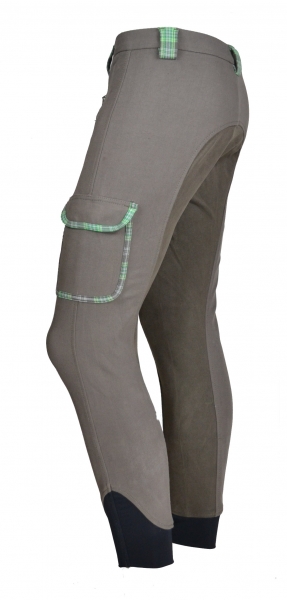 Damen Vollbesatzreithose  "Check Pocket" in Olive-Grün