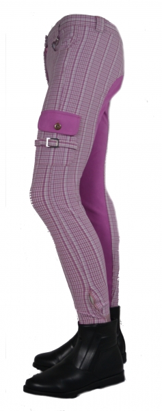 Damen Vollbesatzreithose  "Plaid Pocket" in Pink