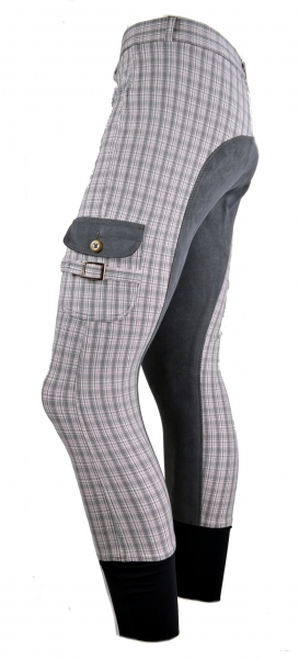 Damen Vollbesatzreithose  "Plaid Pocket" in Grey-Rose